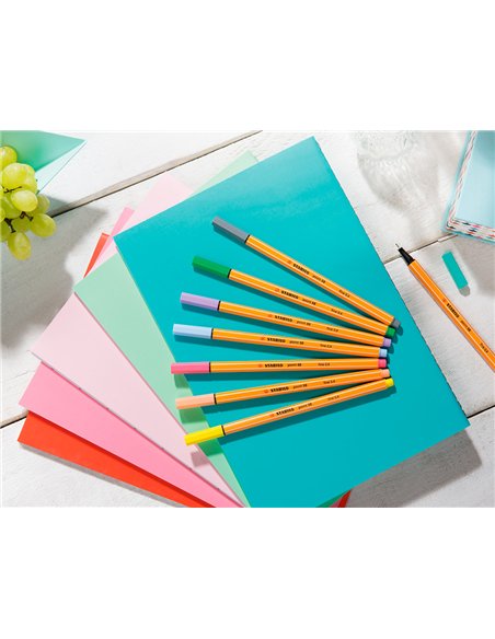 Stylo-feutre stabilo point 88 écriture fine 0.4mm 1000m pointe gainée métal pochette 10 coloris assortis.