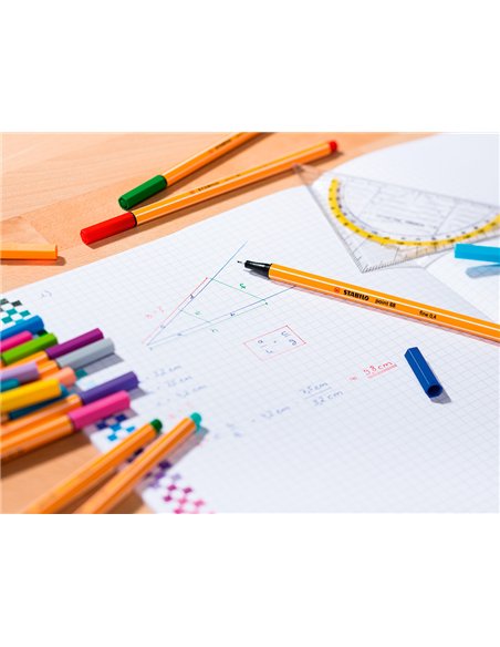 Stylo-feutre stabilo point 88 écriture fine 0.4mm 1000m pointe gainée métal pochette 10 coloris assortis.