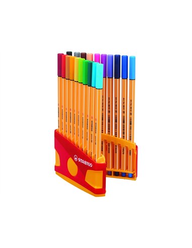 Stylo-feutre stabilo point 88 écriture fine 0.4mm 1000m pointe gainée métal color parade étui chevalet 20 assortis.