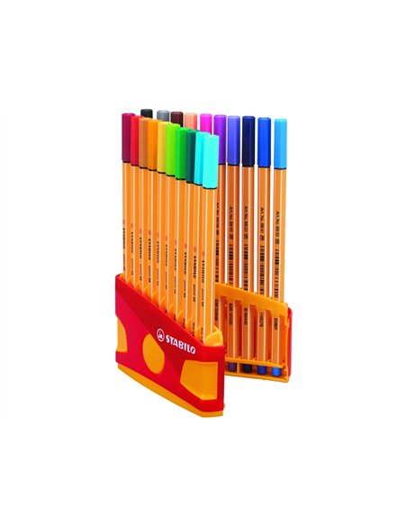 Stylo-feutre stabilo point 88 écriture fine 0.4mm 1000m pointe gainée métal color parade étui chevalet 20 assortis.