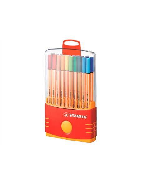 Stylo-feutre stabilo point 88 écriture fine 0.4mm 1000m pointe gainée métal color parade étui chevalet 20 assortis.