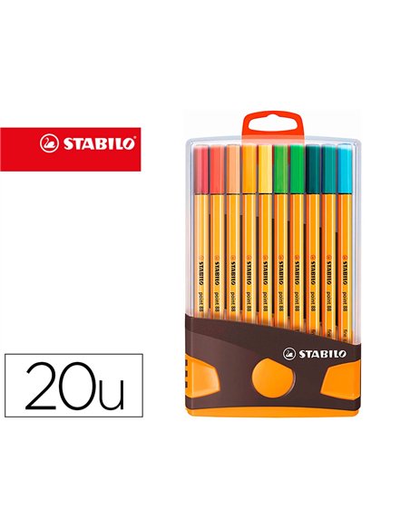 Stylo-feutre stabilo point 88 color parade pointe fine 0,4mm coloris assortis pack de 20.