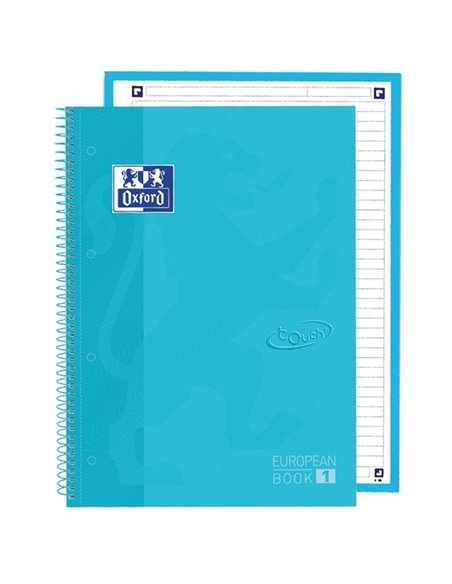 Cahier Oxford School Touch Europeanbook 1 A4+ 80 feuilles microperforées 1 ligne - Couverture extra rigide - Bleu