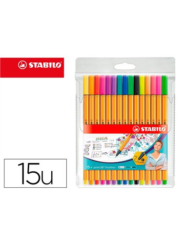 Stylo feutre stabilo point 88 point fine 0,4mm pochette de 30 coloris assortis dont 5 fluo.