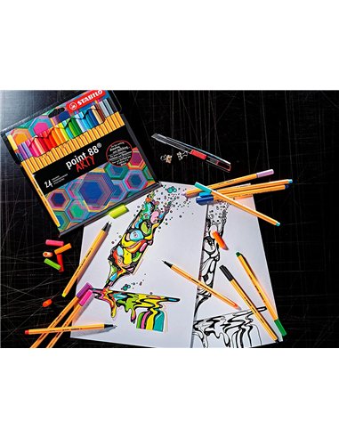 Stylo feutre stabilo point 88 point fine 0,4mm pochette de 30 coloris assortis dont 5 fluo.