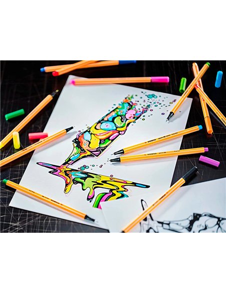 Stylo feutre stabilo point 88 point fine 0,4mm pochette de 30 coloris assortis dont 5 fluo.