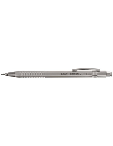 Porte-mine bic critérium mine 2mm gomme taille-mine incorporé coloris aluminium.