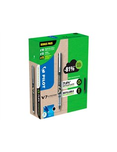 Pack pilot v7 10 rollers encre liquide rechargeables pointe moyenne 10 sets de 3 recharges 5 offertes coloris. 2