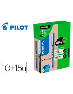 Pack pilot v7 10 rollers encre liquide rechargeables pointe moyenne 10 sets de 3 recharges 5 offertes coloris.