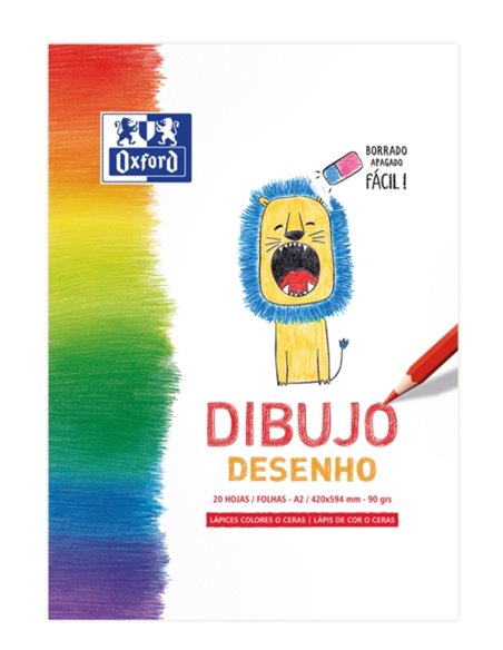 Bloc de dessin collé Oxford pour enfants A2 - Couverture souple/dos rigide - 20 feuilles - 90 g