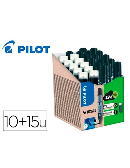 Pack pilot v-board master 10 marqueurs effacables a sec pointe conique moyenne 10 recharges 5 offertes coloris noir.