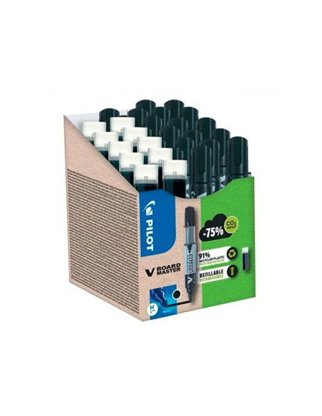 Pack pilot v-board master 10 marqueurs effacables a sec pointe conique moyenne 10 recharges 5 offertes coloris noir.