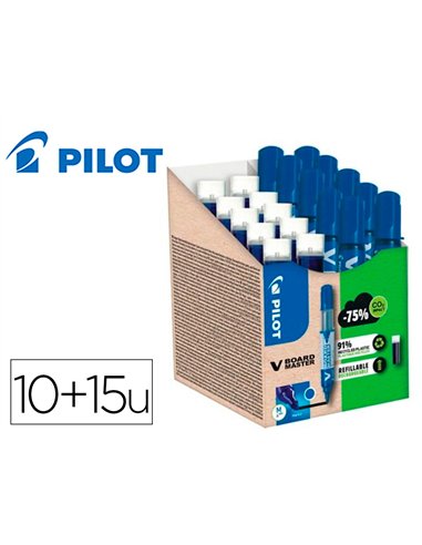 Pack pilot v-board master 10 marqueurs effacables a sec pointe conique moyenne 10 recharges 5 offertes coloris bleu.