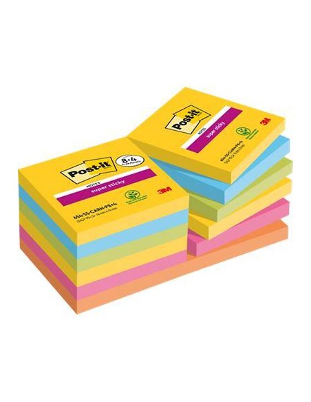 Pack promo bloc notes post it super sticky collection       carnival 76 x 76mm 8 blocs +  4 offerts 90 feuilles