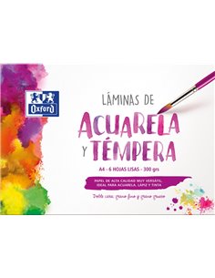 Enveloppe de peinture Oxford School, feuilles d'aquarelle et de tempera A4 - 6 feuilles de 300 g - Idéal pour les projets scolai