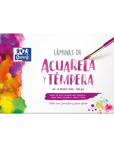 Enveloppe de peinture Oxford School, feuilles d'aquarelle et de tempera A4 - 6 feuilles de 300 g - Idéal pour les projets scolai