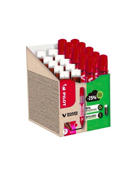 Pack pilot v-board master 10 marqueurs effacables a sec pointe conique moyenne 10 recharges 5 offertes coloris rouge.
