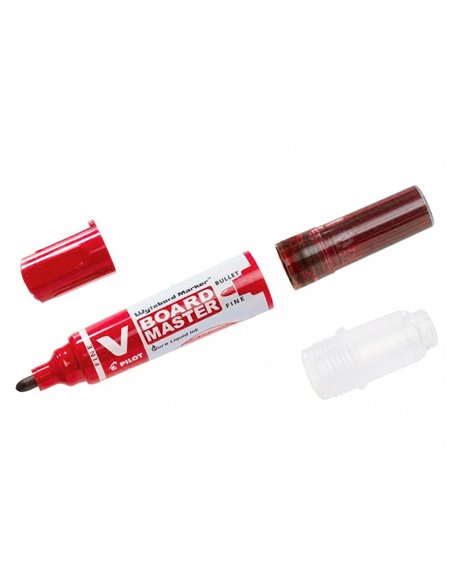 Pack pilot v-board master 10 marqueurs effacables a sec pointe conique moyenne 10 recharges 5 offertes coloris rouge.