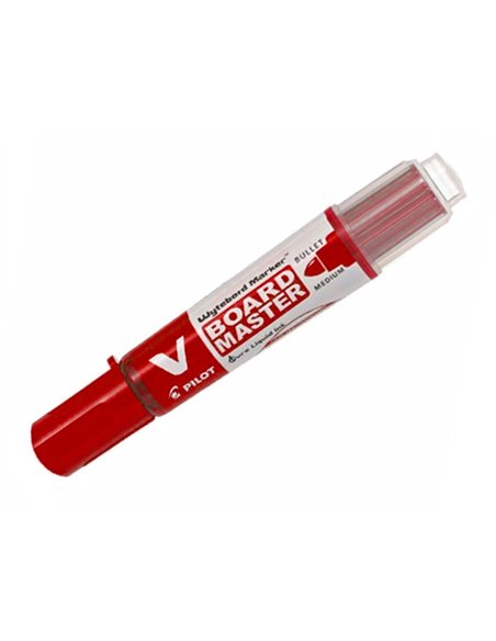 Pack pilot v-board master 10 marqueurs effacables a sec pointe conique moyenne 10 recharges 5 offertes coloris rouge.