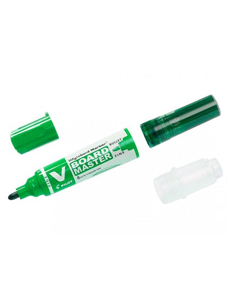 Pack pilot v-board master 10 marqueurs effacables a sec pointe conique moyenne 10 recharges 5 offertes coloris vert.