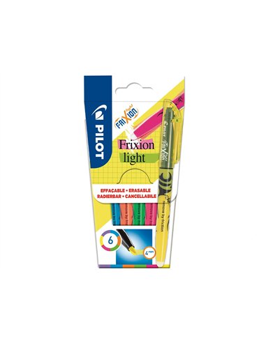 Surligneur pilot frixion light fluo natural pointe moyenne biseautee pochettes de 6 fluo assortis.