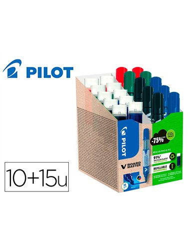 Pack pilot v-board master 10 marqueurs effacables a sec pointe conique moyenne 10 recharges 5 offertes assortis.
