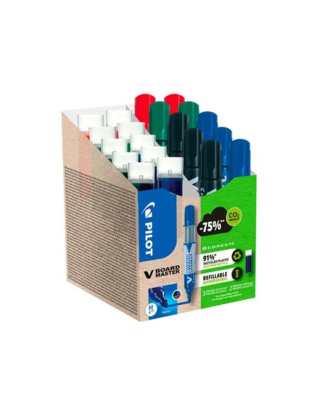Pack pilot v-board master 10 marqueurs effacables a sec pointe conique moyenne 10 recharges 5 offertes assortis.