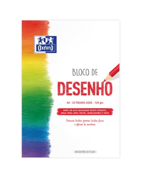 Bloc de dessin collé Oxford School A4 - Couverture souple/Dos rigide - 24 feuilles 120 g - Papier lisse