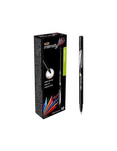 Stylo-feutre bic pointe fine intensity pointe aiguille baguée métal 0.4mm encre fluide intense sans bavures coloris noir.