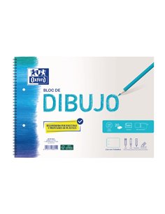 Bloc de dessin à spirale Oxford School A4+ - Couverture souple/couverture rigide - 20 feuilles 130 g lisses - 2 trous