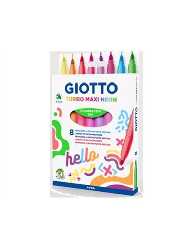 Pochette feutres turbo maxi giotto encre lavable 8 unites coloris fluos assortis.