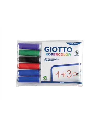 Pochette feutre robercolor pointe moyenne giotto pour tableau blanc odeur neutre ecriture 2mm 6 unites coloris.