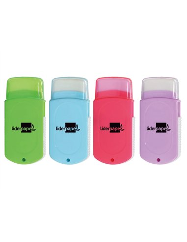 Taille-crayon liderpapel plastique 2 usages avec gomme sans pvc et brosse coloris assortis.