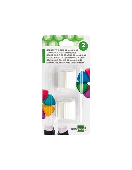 Recharge gomme taille-crayons liderpapel triangulaire sans pvc blister 2 unités.