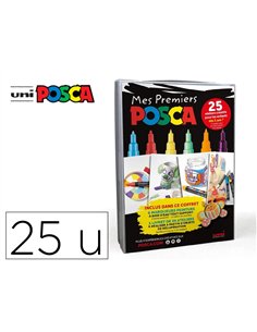 Coffret posca mes premiers marqueurs pointes pc1mc et pc3m coloris assortis 6 unites et 1 livret de 25 ateliers.