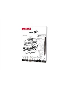 Coffret uniball feutre unipin edition lettering 8 unites + porte-mines.