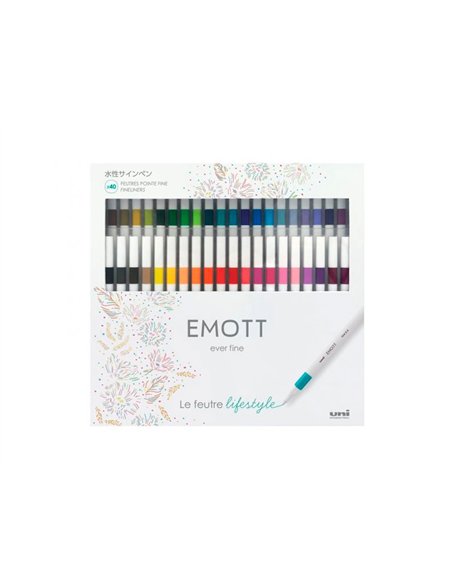 Coffret uniball feutre emott pointe fine multicolor 40 unites.
