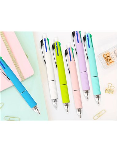 Stylo-bille liderpapel 5 en 1 pointe 0.5mm trait 0.7mm rétractable 4 couleurs d'encre porte-mine 0.5mm gomme.