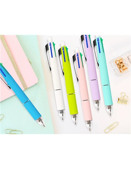 Stylo-bille liderpapel 5 en 1 pointe 0.5mm trait 0.7mm rétractable 4 couleurs d'encre porte-mine 0.5mm gomme.