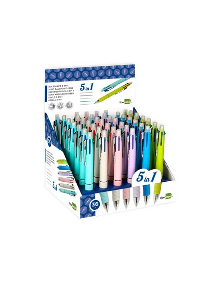 Stylo-bille liderpapel 5 en 1 pointe 0.5mm trait 0.7mm rétractable 4 couleurs d'encre porte-mine 0.5mm gomme.