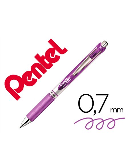 Roller pentel energel retractable rechargeable pointe metal fine 0,7mm clip metal coloris violet.