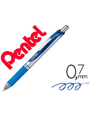 Roller pentel energel rétractable pointe métal fine 0.7mm rechargeable clip métal coloris bleu.