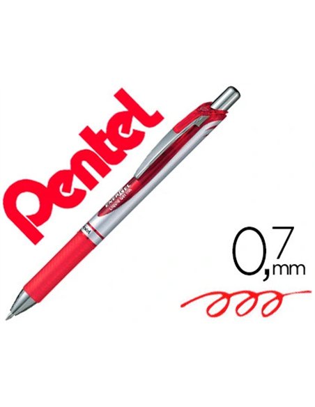 Roller pentel energel rétractable pointe moyenne 0.7mm rechargeable clip métal coloris rouge.