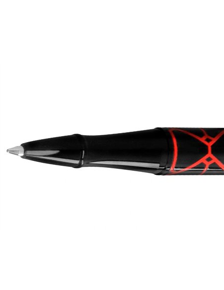 Stylo-bille belius legacy aluminium encre bleue design triangle rouge corps noir boite design.