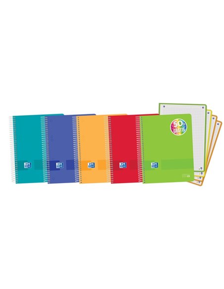 Cahier Oxford Live & Go A5+ européen - Couverture plastique - 120 feuilles - Couleurs assorties