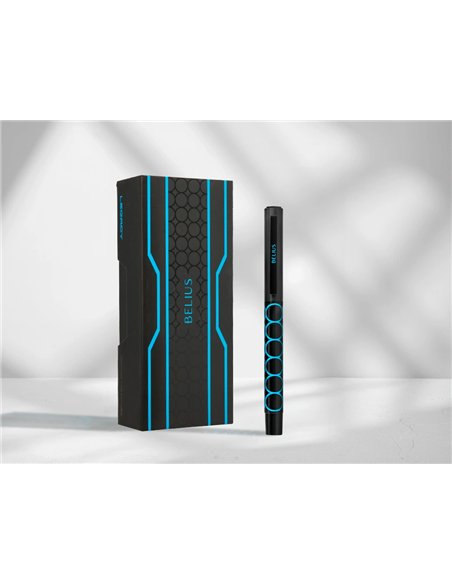 Stylo-bille belius legacy aluminium encre bleue design cercles bleux corps noir boite design.