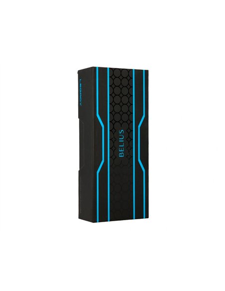 Stylo-bille belius legacy aluminium encre bleue design cercles bleux corps noir boite design.