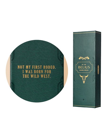 Stylo-bille belius wild west aluminium encre bleue coloris vert dore boite design.