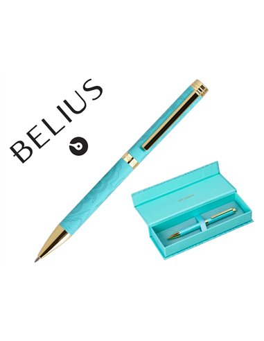 Stylo-bille belius wild west aluminium encre bleue coloris bleu turquoise boite design.
