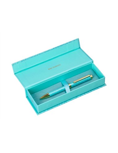 Stylo-bille belius wild west aluminium encre bleue coloris bleu turquoise boite design.